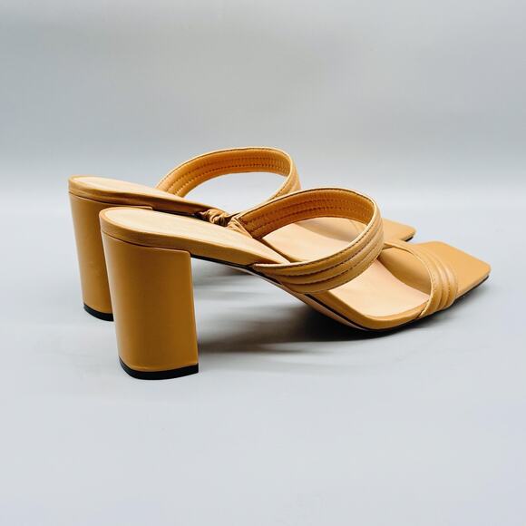 J CREW Sandals Womens 12 Beige Leather Mule Block Heel Square Toe Comfort Summer - Picture 8 of 12